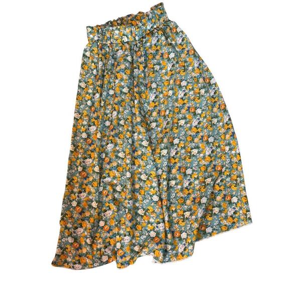 Blue & Yellow Floral Elastic Waist Flowy Elastic Waist Long Womens Skirt - Picture 1 of 5